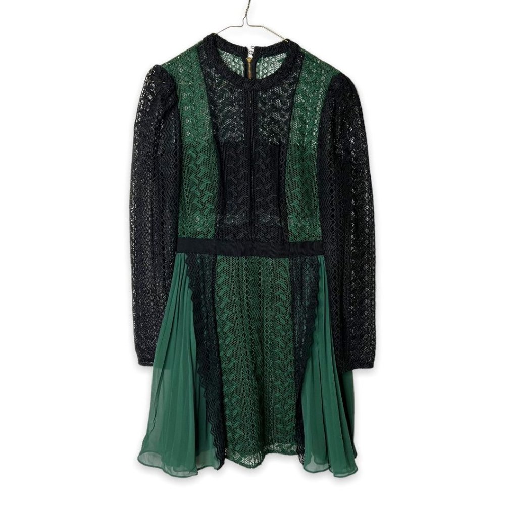 COPY - Self-Portrait Green Black Printed Lace Pleated Mini Dress Long Sleeve Si… - Picture 5 of 10